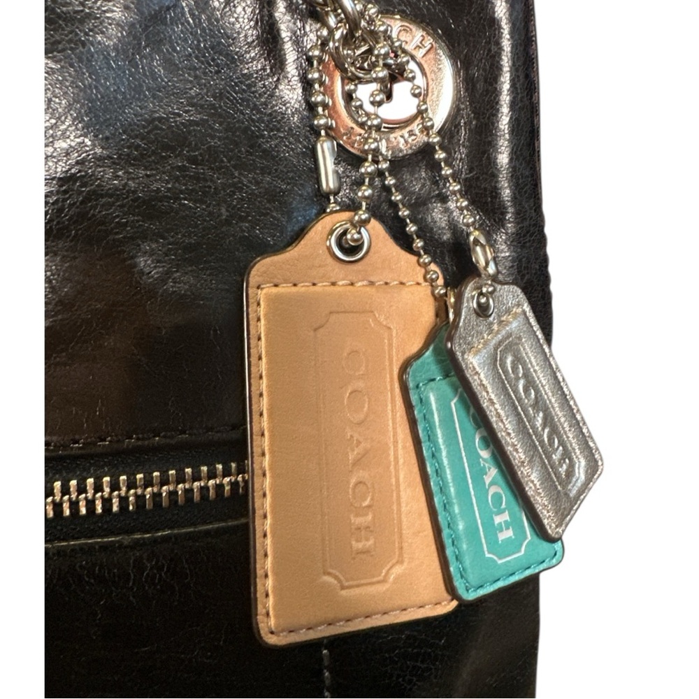 COACH Poppy EUC Slim Black Crackled Leather Convertible Bag - Picture 9 of 16